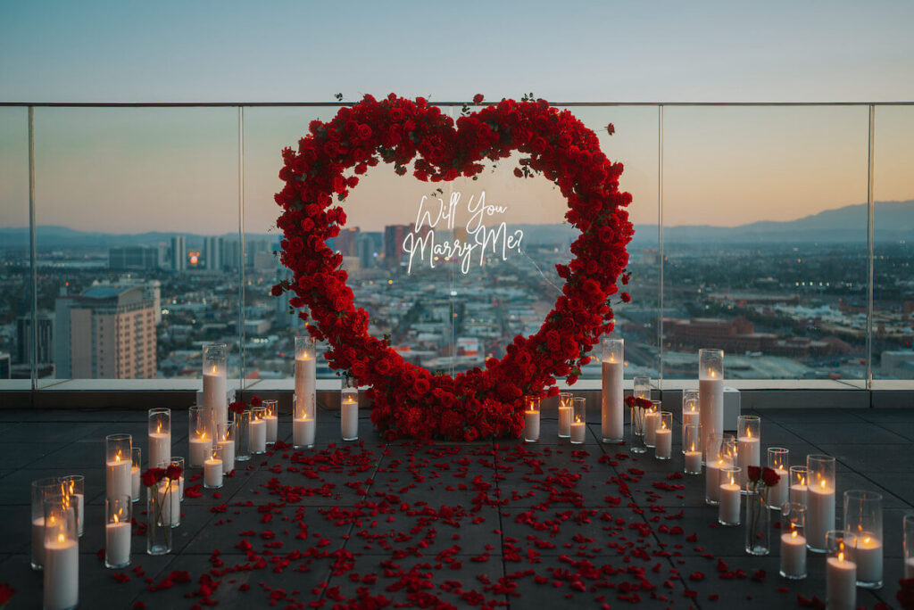 las vegas rooftop heart arch proposal idea